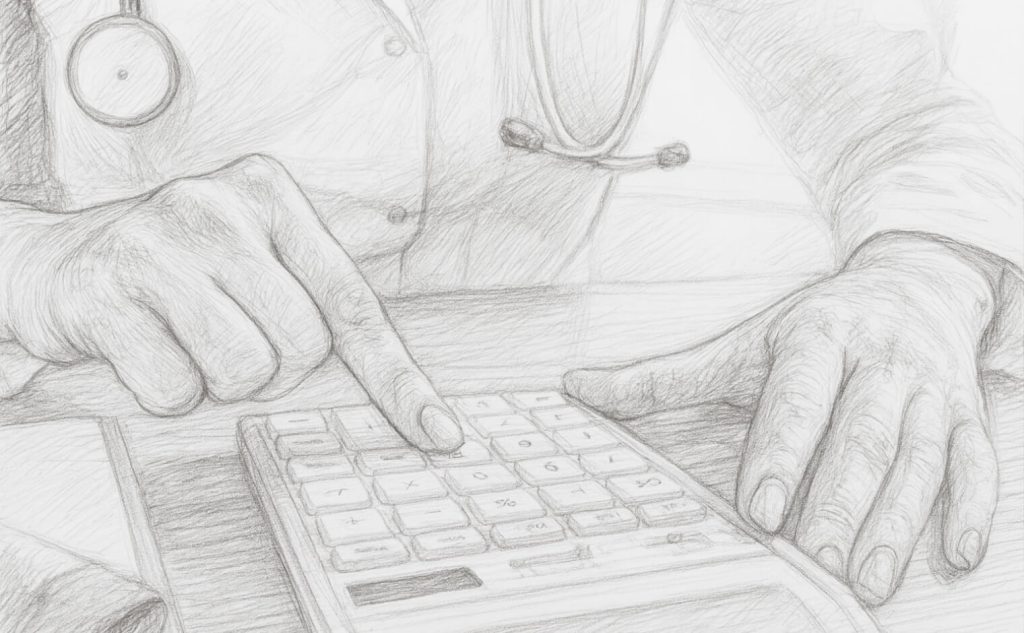 sketch of person using calculator